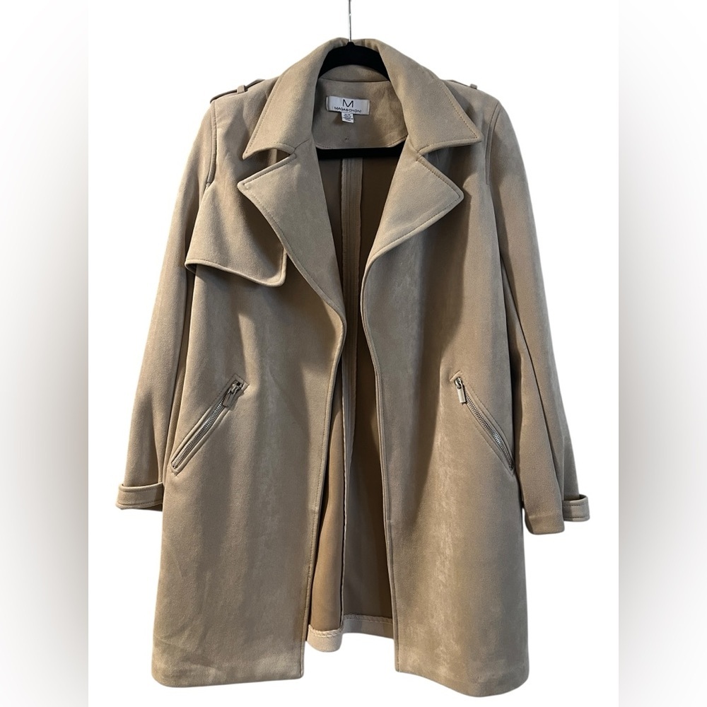 Magaschoni Classic Faux Leather Suede Like BeigeTrench Coat- Size M